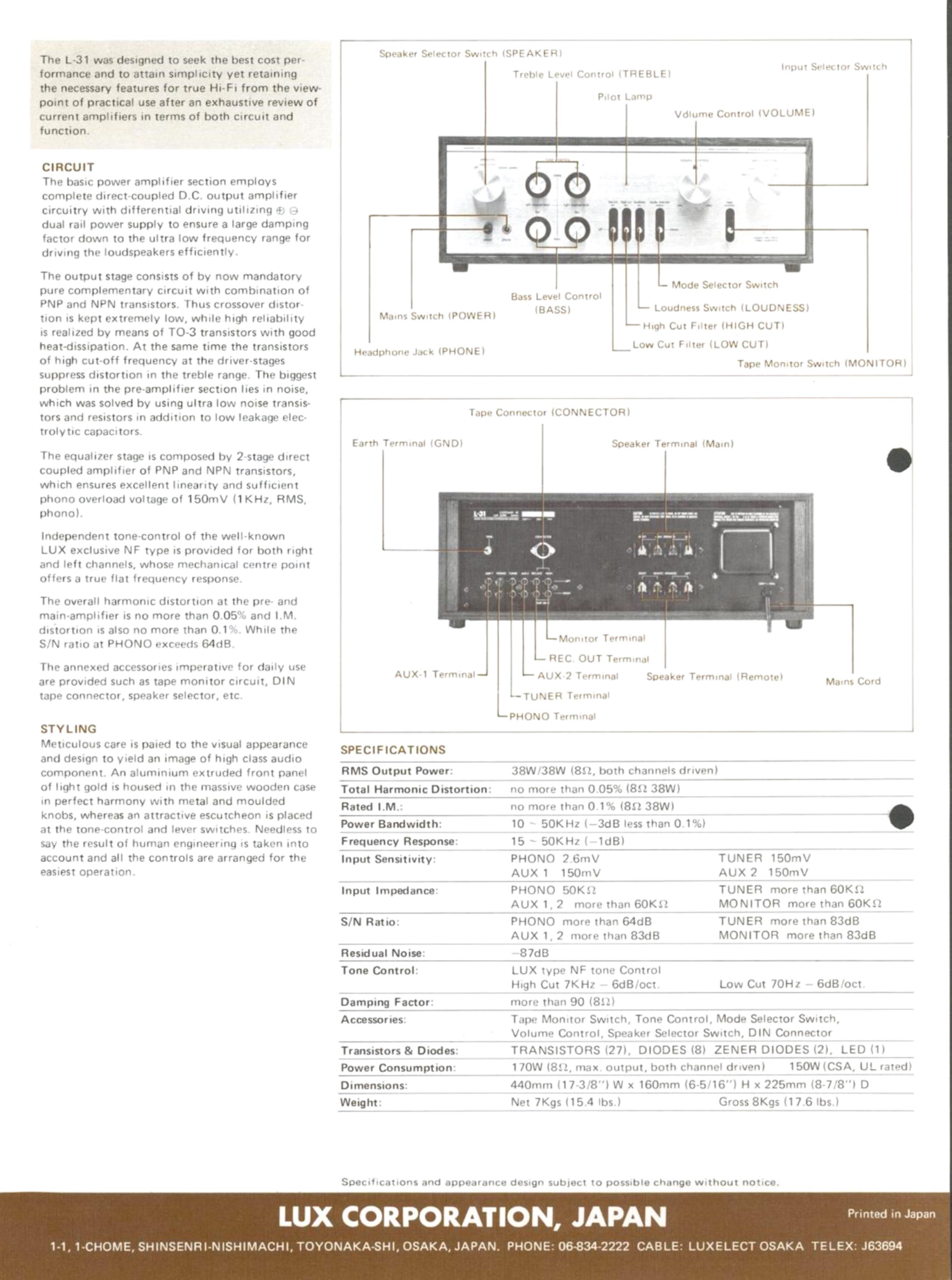 Luxman L-31 Datasheet